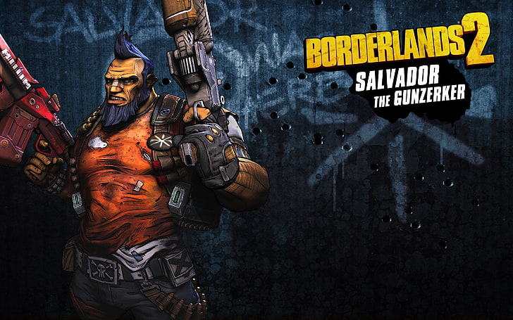 Borderlands 2 Salvador the Gunzerker โปสเตอร์, อาวุธ, ความโกรธ, ชาย, ปืน, เครา, Jock, RPG, เกม 2K, Borderlands 2, Salvador, Gunzerker, Gearbox Software, Unreal Engine 3, FPS, Ganzerker, วอลล์เปเปอร์ HD