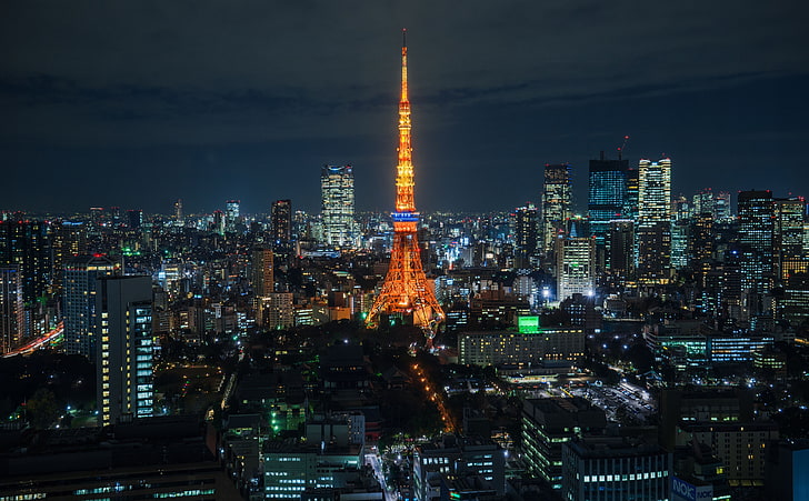 Tokyo Night View, tapeta Tokyo Tower, Azja, Japonia, noc, krajobraz, miasto, wieża, Tapety HD