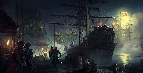 fantasy art, ship, pirates, HD wallpaper HD wallpaper