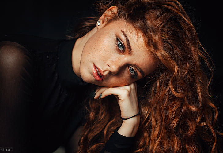 women, Evgeny Freyer, portrait, face, redhead, HD wallpaper