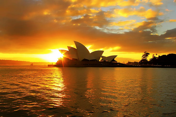 Sydney, Australia  HD, Sydney, Australia, opera, theater, Sunset, clouds, water., HD wallpaper
