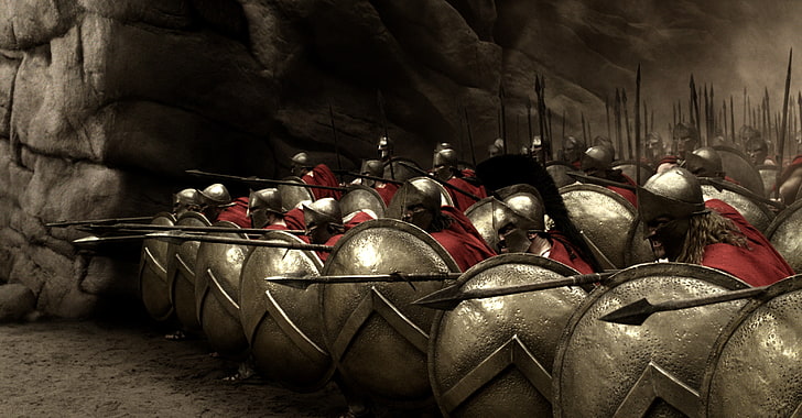 Spartan of 300, shields, spears, 300, the Spartans, HD wallpaper