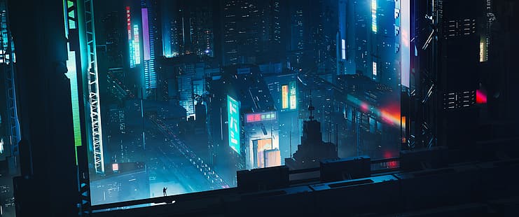 4K, ultra ancho, ciudad, cyberpunk, futurista, ciudad futurista, Fondo de pantalla HD HD wallpaper