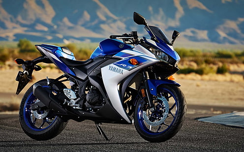 Yamaha YZF-R3 2015, bicicleta deportiva gris y azul, motocicletas, Yamaha, 2015, Fondo de pantalla HD HD wallpaper