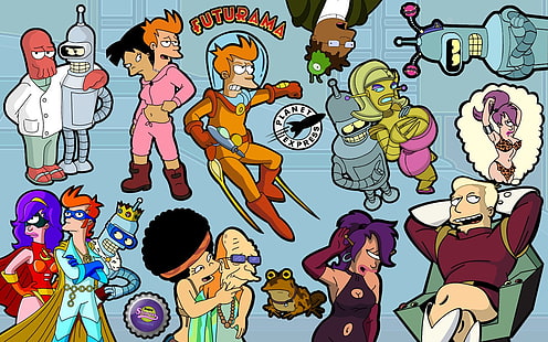 Futurama, Amy Wong, Bender (Futurama), Fry (Futurama), Hermes Conrad, Leela (Futurama), Professor Farnsworth, Zapp Brannigan, Zoidberg (Futurama), Sfondo HD HD wallpaper