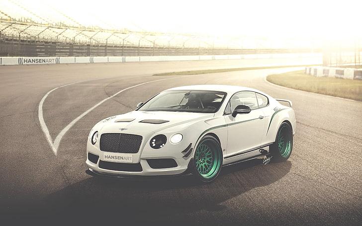 white coupe, bentley, continental, gt3-r, white, side view, HD wallpaper