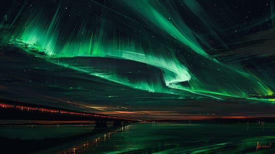 le ciel, le pont, les aurores boréales, Aenami, Alena Aenam Le, Alyona Velichko, Alena Velichko, Fond d'écran HD HD wallpaper
