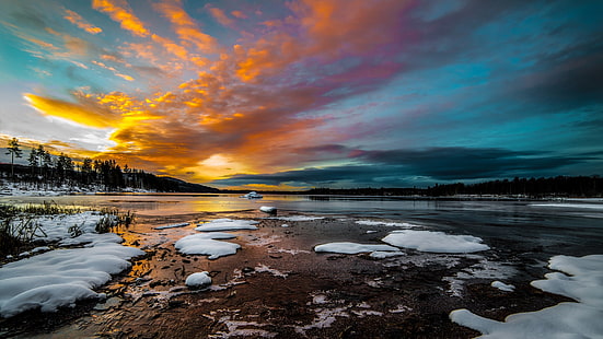 ฤดูหนาวทะเลสาบหิมะน้ำแข็งตอนเช้าเมฆพระอาทิตย์ขึ้นฤดูหนาวทะเลสาบหิมะน้ำแข็งตอนเช้าเมฆพระอาทิตย์ขึ้น, วอลล์เปเปอร์ HD HD wallpaper