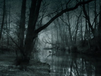 black tree, Artistic, Nature, Dark, Swamp, HD wallpaper HD wallpaper