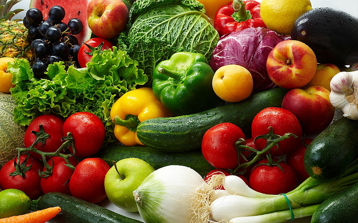 асорти зеленчукова партида, краставици, лук, домати, маруля, зеле, чушка, HD тапет