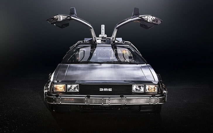 black DMC car, movies, car, Back to the Future, DeLorean, HD wallpaper