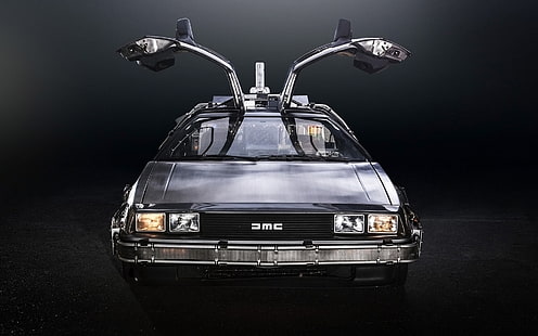 black DMC car, movies, car, Back to the Future, DeLorean, HD wallpaper HD wallpaper