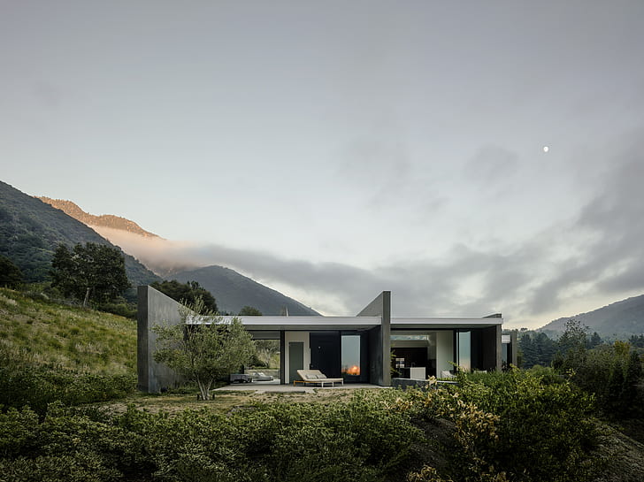house, modern, architecture, mountains, HD wallpaper