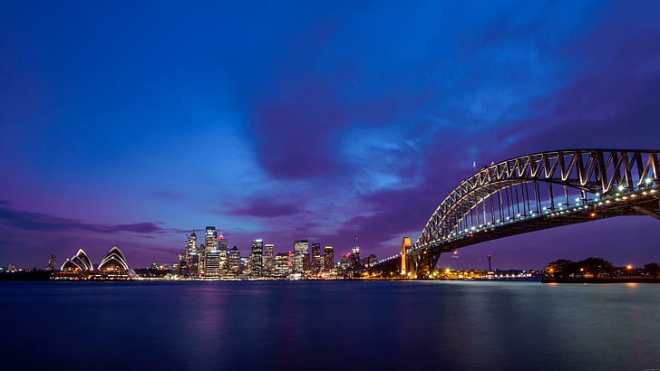 Sydney ao pôr do sol, ponte do porto de sydney, paisagem, mundo, sydney, austrália, pôr do sol, 4k, HD papel de parede