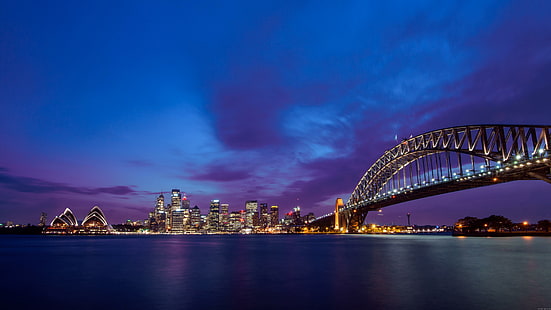 Sydney at sunset, sydney harbour bridge, landscape, world, sydney, australia, sunset, 4k, HD wallpaper HD wallpaper