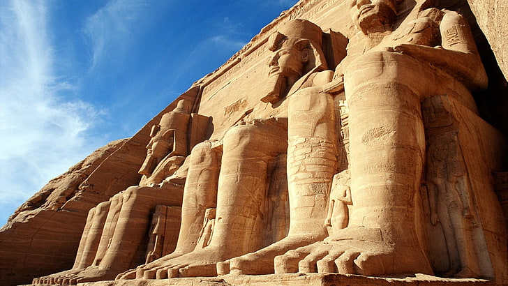 สถานที่ประวัติศาสตร์, สถานที่สำคัญ, ประวัติศาสตร์สมัยโบราณ, แหล่งดึงดูดนักท่องเที่ยว, อียิปต์, ท้องฟ้า, egyptian temple, อนุสาวรีย์, วัด, ประวัติศาสตร์, หิน, แกะสลัก, อาบูซิมเบล, วอลล์เปเปอร์ HD