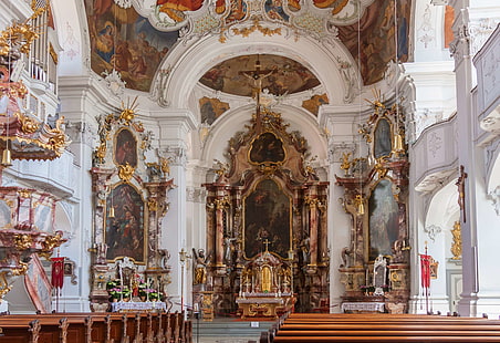 altar, baroque, cathedral of our lady of guadalupe, catholic, church, lake constance, lindau, mnster, HD wallpaper HD wallpaper