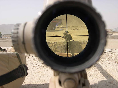 Alcance táctico negro y gris, arma, rifle de francotirador, militar, soldado, Fondo de pantalla HD HD wallpaper