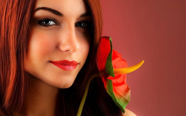Kızıl saçlı Kız ve Çiçek, kadının kızıl saçlı, çiçek, kız, saç, hot babes and girls, HD masaüstü duvar kağıdı