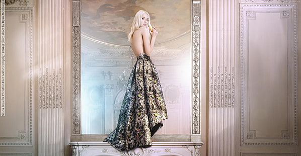 Top Fashion Models 2015, Саша Лусс, блондинка, модель, платье, HD обои HD wallpaper