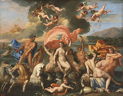 Mitologia greca, Poseidone, Nettuno, tempio, pittura, arte classica, La nascita di Venere, Sfondo HD HD wallpaper