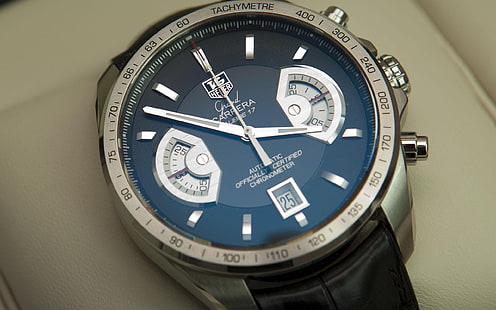 TAG HEUER Grand Carrera-Fashion marca de relojes adve .., reloj cronógrafo Cariera redondo color plata, Fondo de pantalla HD HD wallpaper