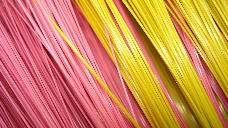 분홍색과 노란색 강모, 원사, 직물, 페인트, 질감, HD 배경 화면