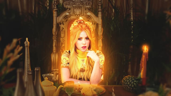 Shakira, brillo de neón, naranja, Fondo de pantalla HD