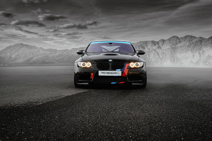 세단, MR 자동차 디자인, 검은 색, BMW M3, (E90), HD 배경 화면