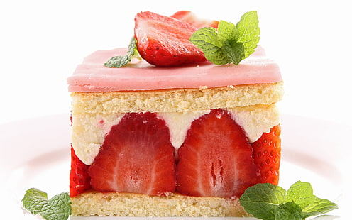 strawberry cake, dessert, strawberries, cake, food, HD wallpaper HD wallpaper