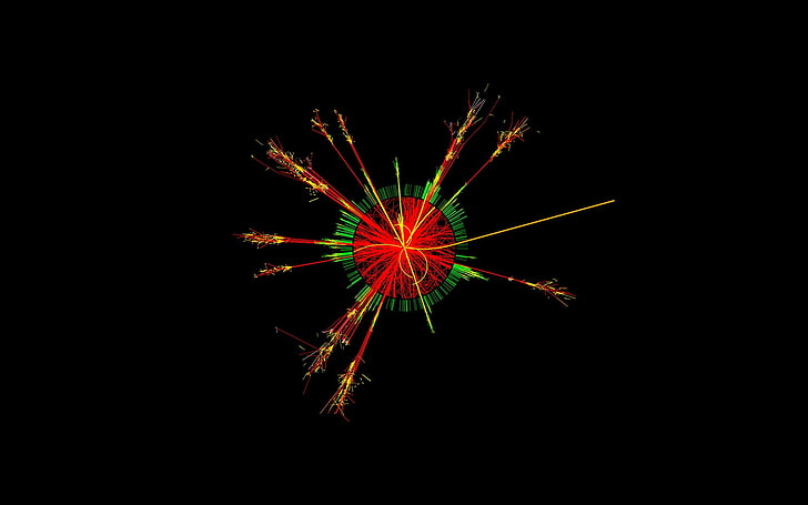 วอลล์เปเปอร์พลุสีแดงและสีเขียวศิลปะดิจิตอลความเรียบง่ายพื้นหลังสีดำ CGI แสดงผลสีเขียวสีเหลืองสีแดงวงกลมเส้นการระเบิด, วอลล์เปเปอร์ HD