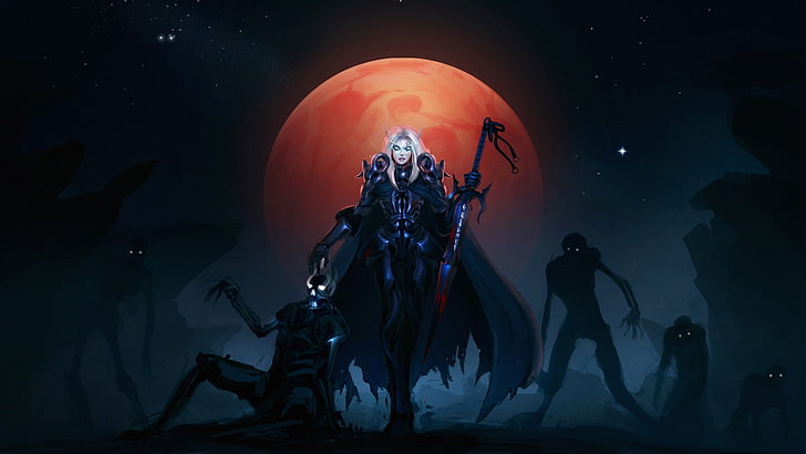 mulher segurando a espada ilustração, arte de fantasia, World of Warcraft, garota de fantasia, videogames, HD papel de parede