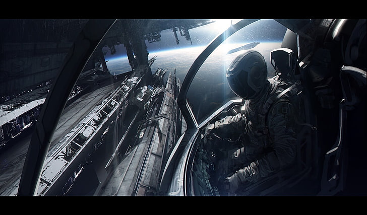 астронавт на космически кораб тапет, космос, скафандър, космически кораб, Андрее Уолин, HD тапет