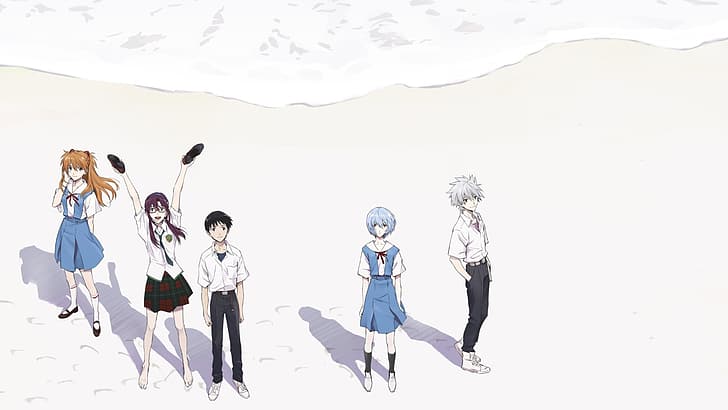 Neon Genesis Evangelion, Ikari Shinji, Asuka Langley Soryu, Ayanami Rei, Kaworu Nagisa, Fondo de pantalla HD