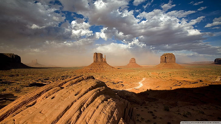 Sstorm In Monument Valley Юта, памятник долине навахо, песчаная буря, дорога, памятники, пустыня, облака, природа и пейзажи, HD обои