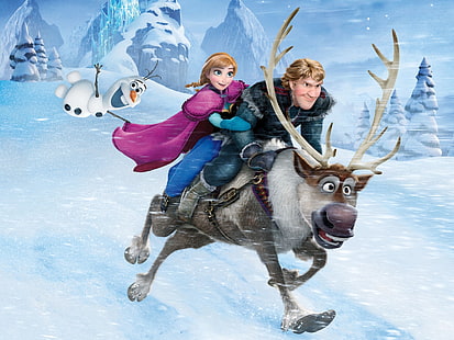 Fondo de pantalla de Frozen Princess Anna y Kristoff, frozen, anna, kristoff, sven, olaf, Fondo de pantalla HD HD wallpaper