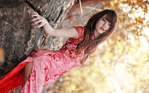Red cheongsam asian girl, Red, Cheongsam, Asian, Girl, HD wallpaper HD wallpaper