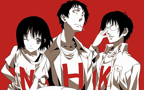 drei Anime Charaktere digitale Tapete, Willkommen im NHK, Satou Tatsuhiro, Nakahara Misaki, Kaoru Yamazaki, Anime, Kunstwerk, HD-Hintergrundbild HD wallpaper