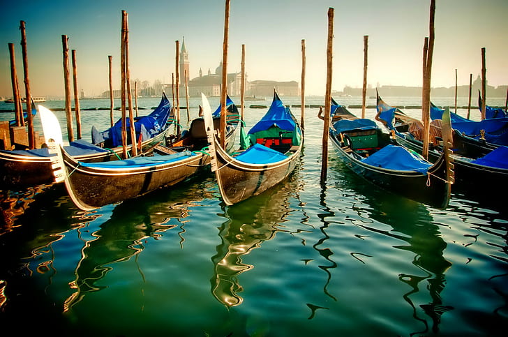 Italie, eau, Venise, Italie, eau, bateau, Venise, gondole, canal, Fond d'écran HD