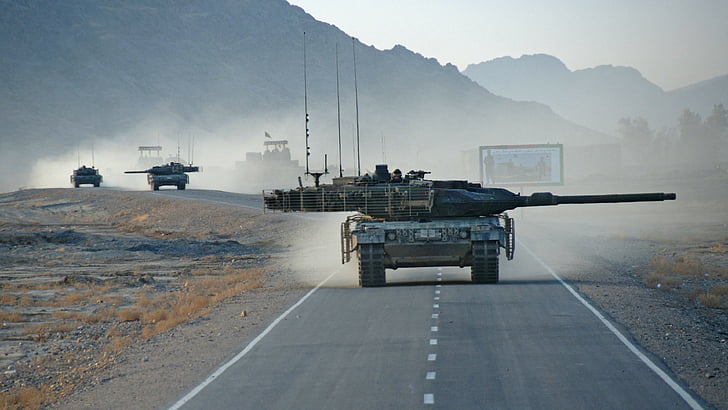 боевые танки на дороге, Leopard 2A6, танк, немецкая армия, Афганистан, HD обои