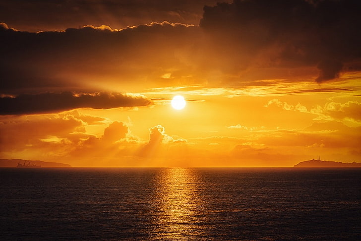 sunset, sea, HD wallpaper