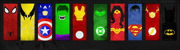 Superman, DC-Comics, Collage, Wolverine, Batman, Green Lantern, The Flash, Mehrfachanzeige, Hulk, Marvel-Comics, Iron Man, Wonder Woman, Spider-Man, HD-Hintergrundbild