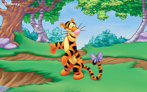 Тигр и бабочка Винни-Пух Мультфильмы Дисней HD Обои 1920 × 1200, HD обои HD wallpaper