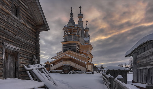 روسيا ، قرية ، شتاء ، كنيسة، خلفية HD HD wallpaper