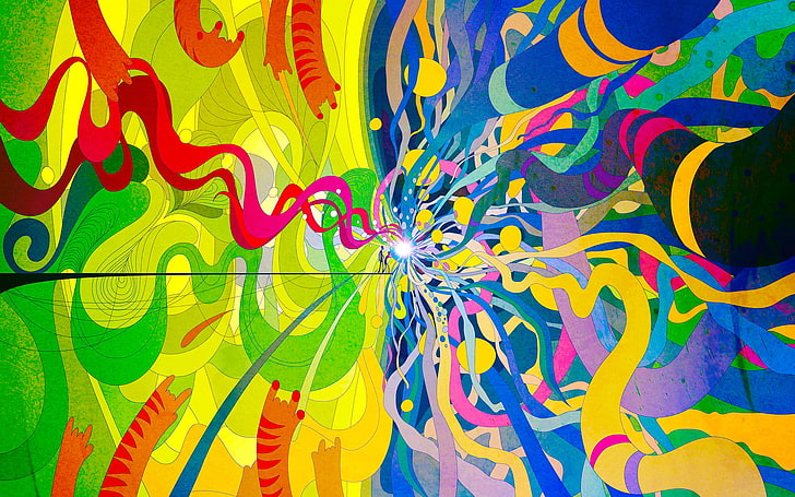 mehrfarbige abstrakte Malerei, mehrfarbige abstrakte Malerei, bunt, abstrakt, psychedelisch, Grafik, digitale Kunst, HD-Hintergrundbild