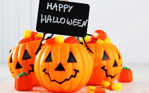 Pumpa leende Happy Halloween, orange Halloween dekorer, festivaler / helgdagar, Halloween, festival, semester, pumpa, HD tapet HD wallpaper