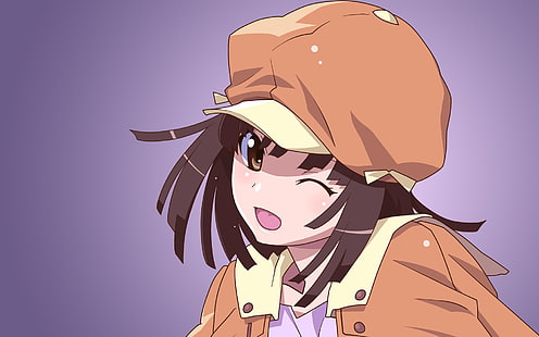 Sengoku Nadeko, Serie Monogatari, chicas anime, guiñando un ojo, Fondo de pantalla HD HD wallpaper