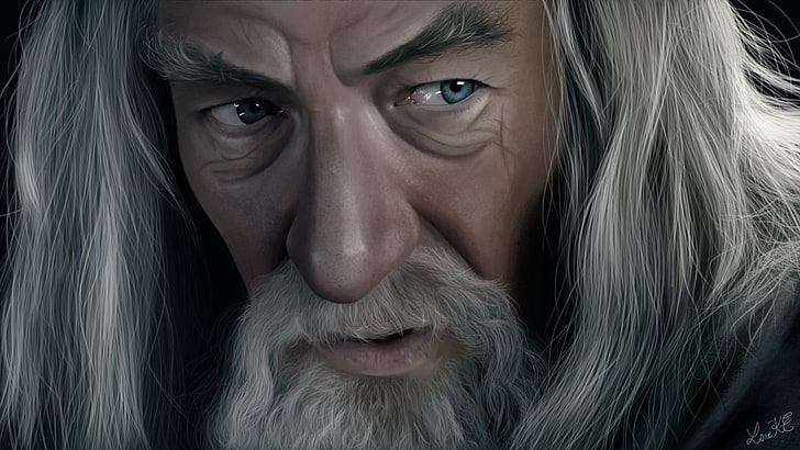 Gandalf digitale Tapete, Gandalf, der Herr der Ringe, Grafik, Gesicht, Fantasiekunst, HD-Hintergrundbild