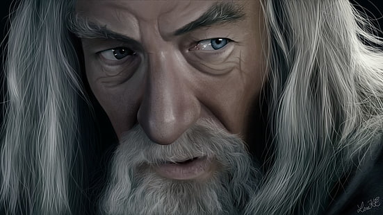 Tapeta cyfrowa Gandalf, Gandalf, Władca Pierścieni, grafika, twarz, fantasy art, Tapety HD HD wallpaper