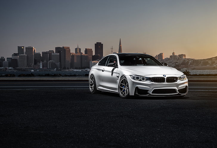 gray BMW M4 coupe, bmw, m4, f82, white, front view, HD wallpaper